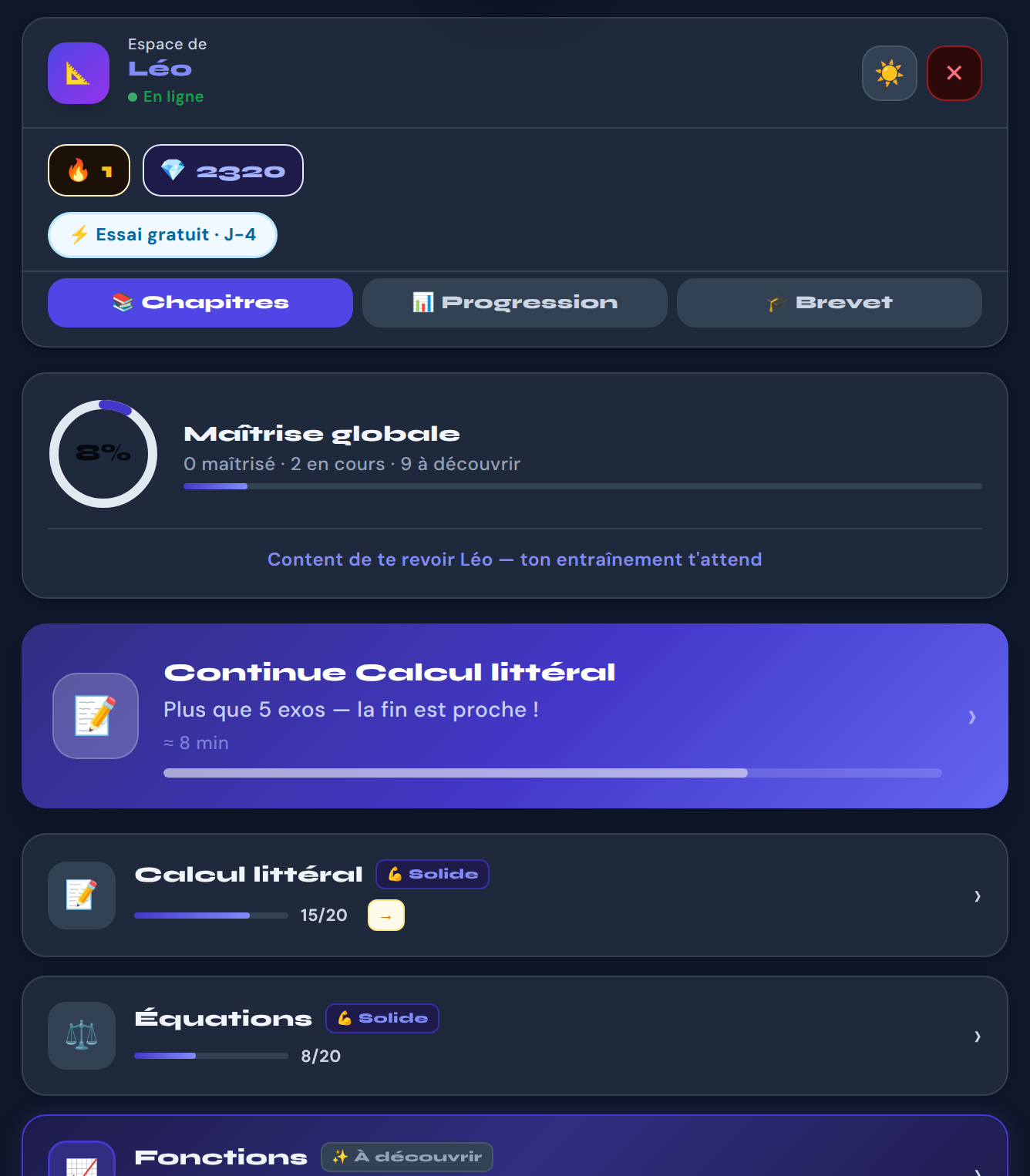 Matheux — l'application aujourd'hui